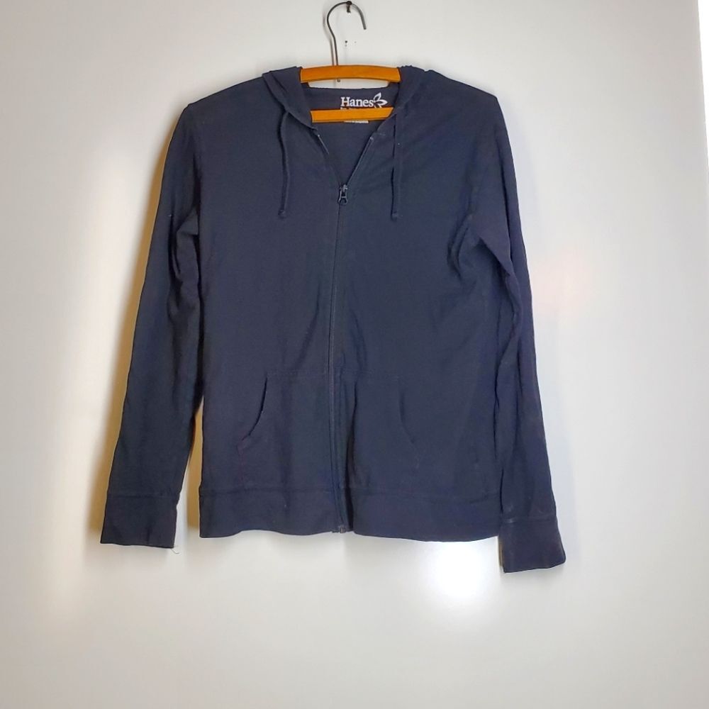 Hanes Light Weight Black Hooded Jacket.  Size S